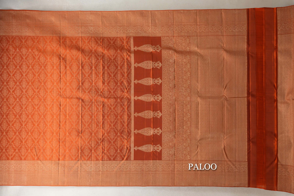 Rust Orange Kanjivaram Silk Saree by Tharakaram PSTK040177