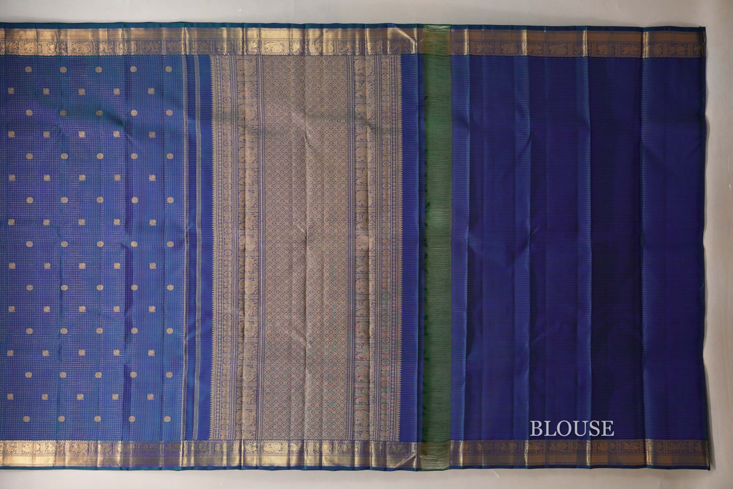 Peacock Blue Borders Heirloom Kanjivaram Silk Saree blouse