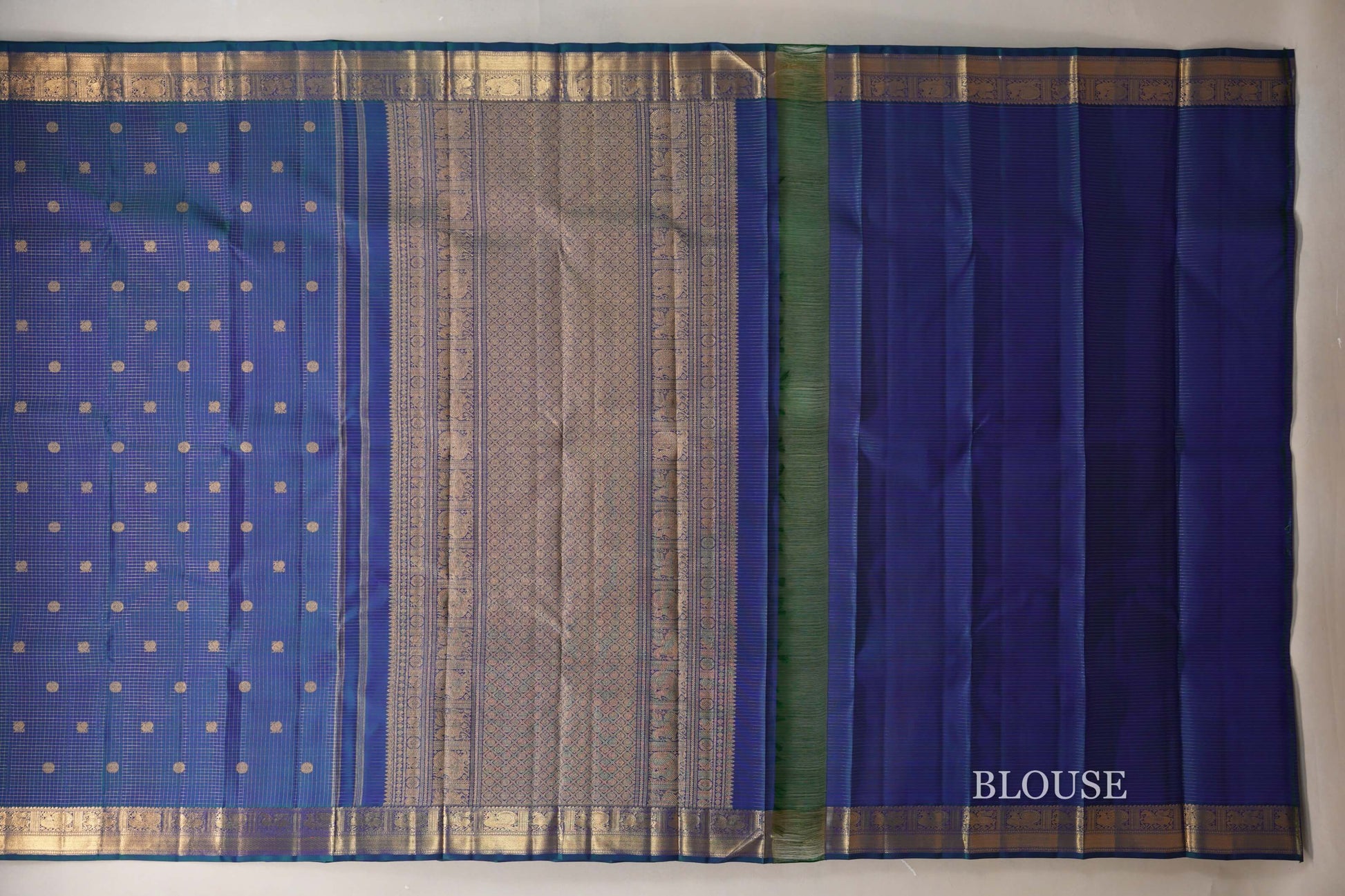 Peacock Blue Borders Heirloom Kanjivaram Silk Saree blouse
