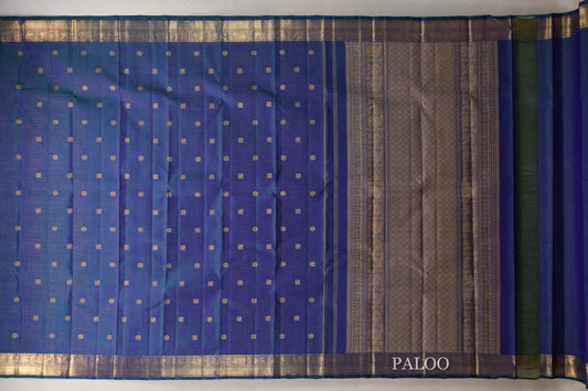 Peacock Blue Borders Heirloom Kanjivaram Silk Saree paloo