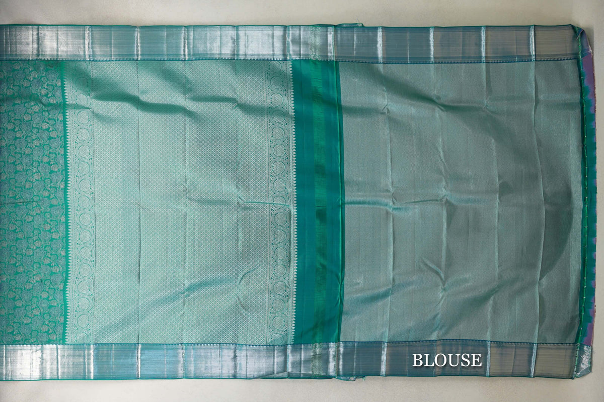 Dual Tone of Green and Blue Kanjivaram Silk Saree by Tharakaram PSTK040178