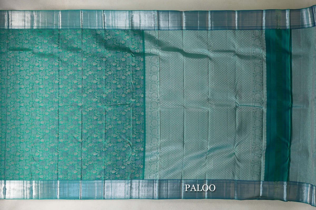 Dual Tone of Green and Blue Kanjivaram Silk Saree by Tharakaram PSTK040178