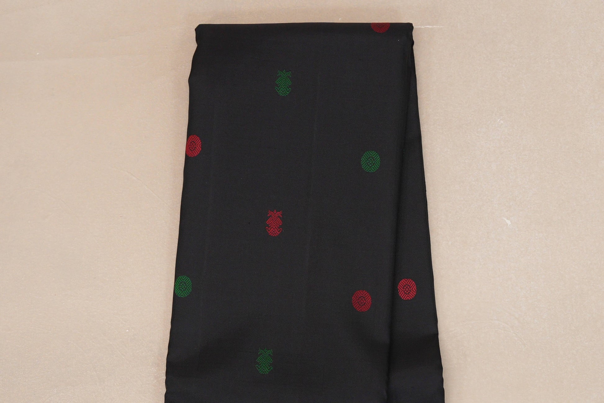Deep Black with Multi Color Borders Thread Woven Kanjivaram Silk Saree body zoom