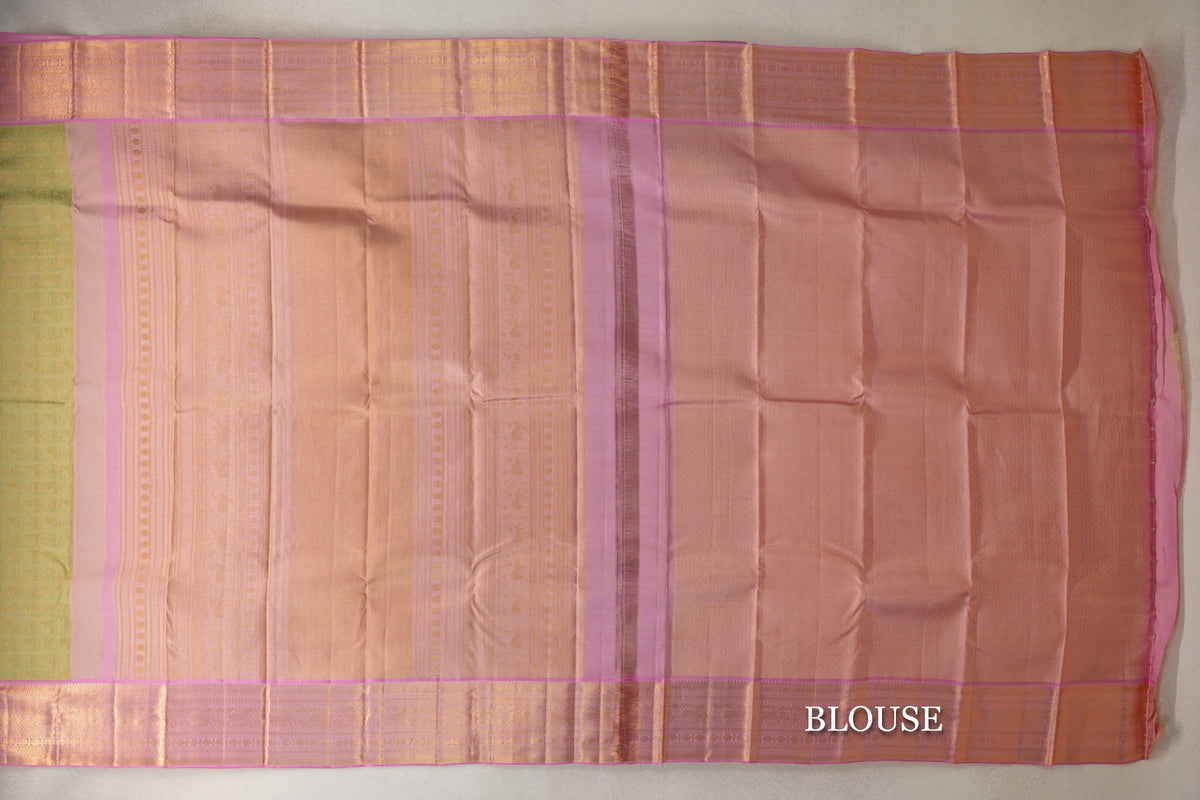 Pastel Green with Baby Pink Borders Kanjivaram Silk Saree by Tharakaram PSTK040179