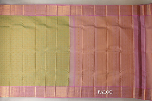 Pastel Green with Baby Pink Borders Kanjivaram Silk Saree by Tharakaram PSTK040179
