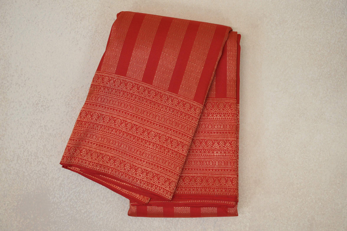 Tomato Red Kanjivaram Silk Saree by Tharakaram PSTK040180
