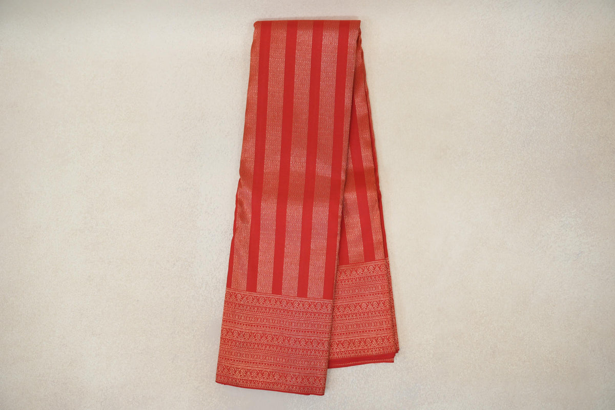 Tomato Red Kanjivaram Silk Saree by Tharakaram PSTK040180