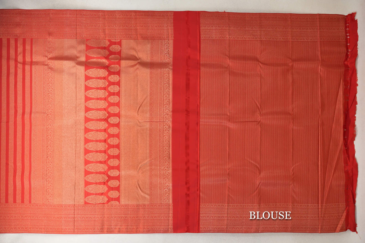 Tomato Red Kanjivaram Silk Saree by Tharakaram PSTK040180