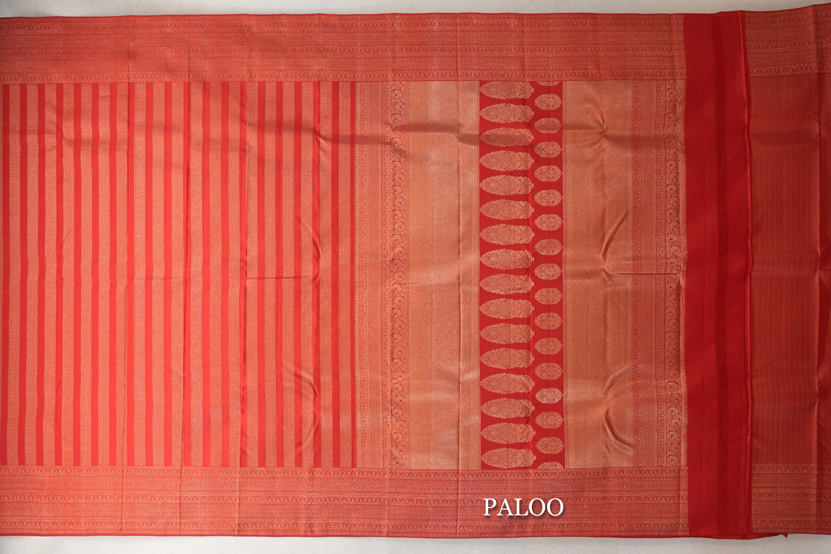 Tomato Red Kanjivaram Silk Saree by Tharakaram PSTK040180
