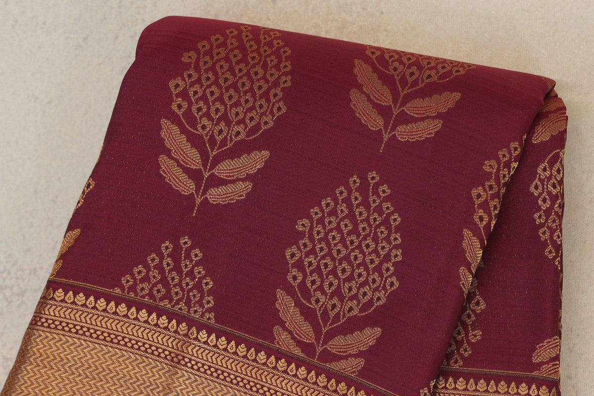 Reddish Maroon Kanjivaram Silk Saree by Tharakaram PSTK040181