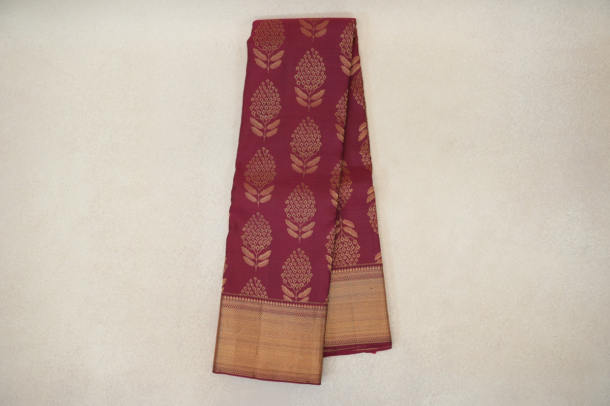 Reddish Maroon Kanjivaram Silk Saree by Tharakaram PSTK040181