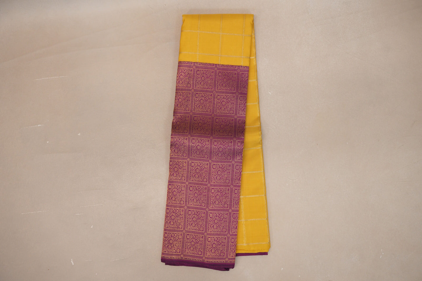 Bright Yellow with Magenta Pink Border Vintage Kanjivaram Silk Saree 