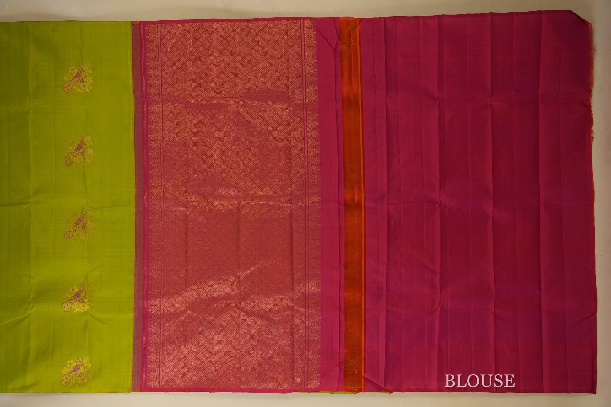 Parrot Green Kanjivaram Silk Saree  blouse