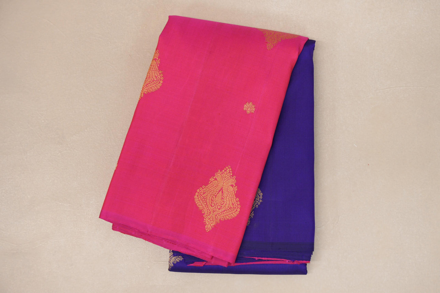 Deep Blue with Bright Pink Border Vintage Kanjivaram Silk Saree