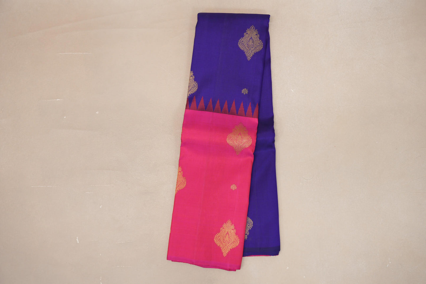 Deep Blue with Bright Pink Border Vintage Kanjivaram Silk Saree online