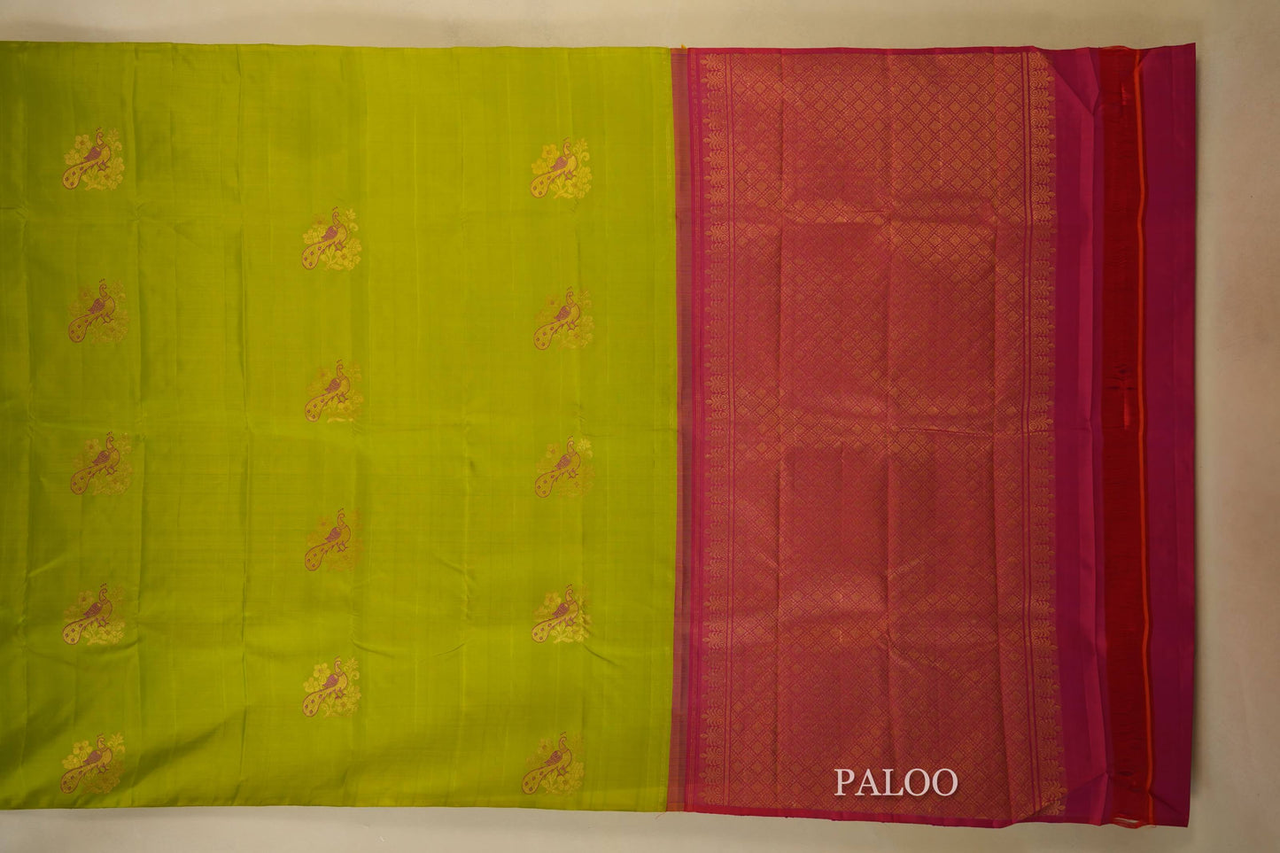 Parrot Green Kanjivaram Silk Saree  paloo