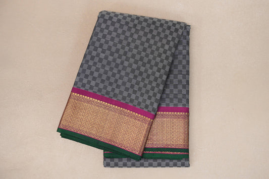 folded Black and Grey Checks  Vintage Kanjivaram Silk Saree