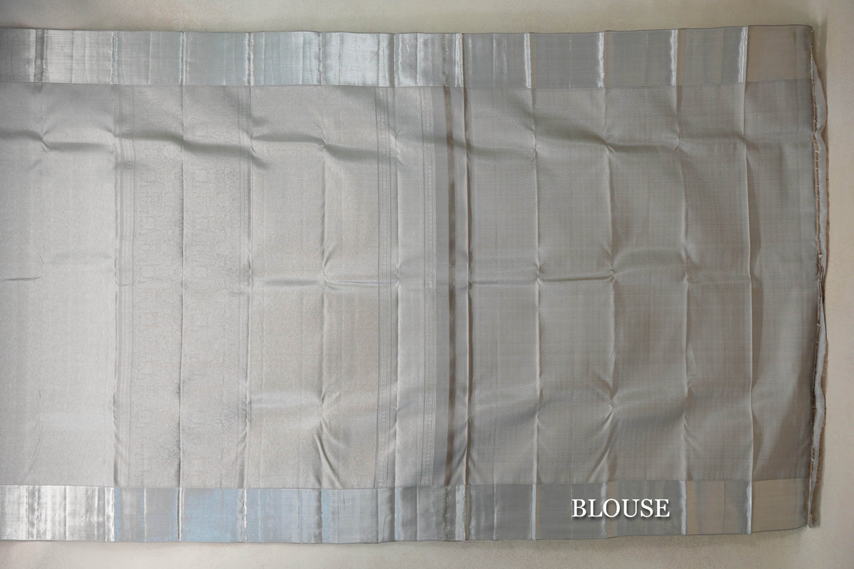 Pearl Silver Kanjivaram Silk Saree by Tharakaram PSTK040183