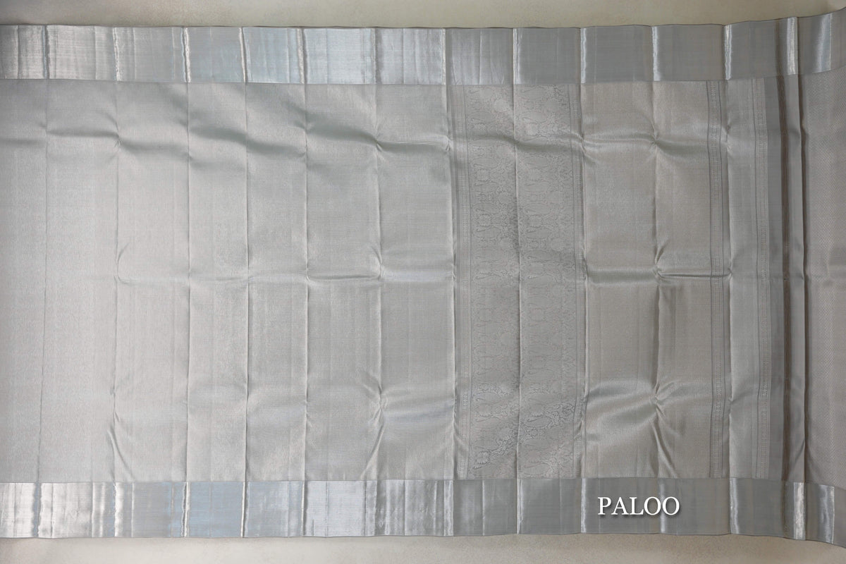 Pearl Silver Kanjivaram Silk Saree by Tharakaram PSTK040183