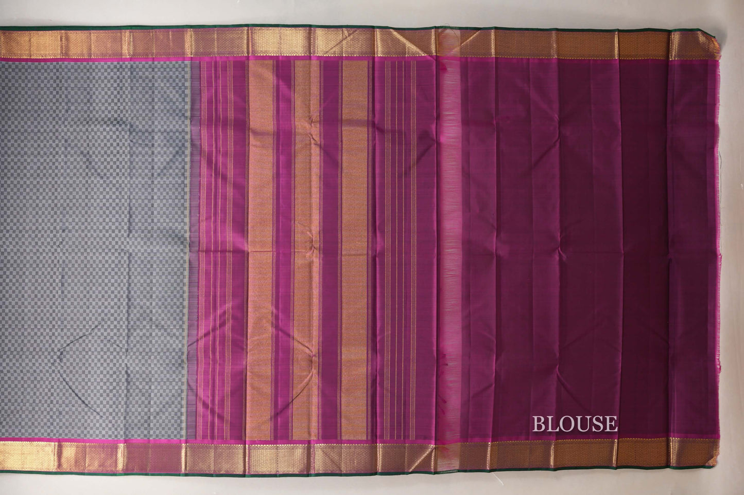 Black and Grey Checks  Vintage Kanjivaram Silk Saree blouse