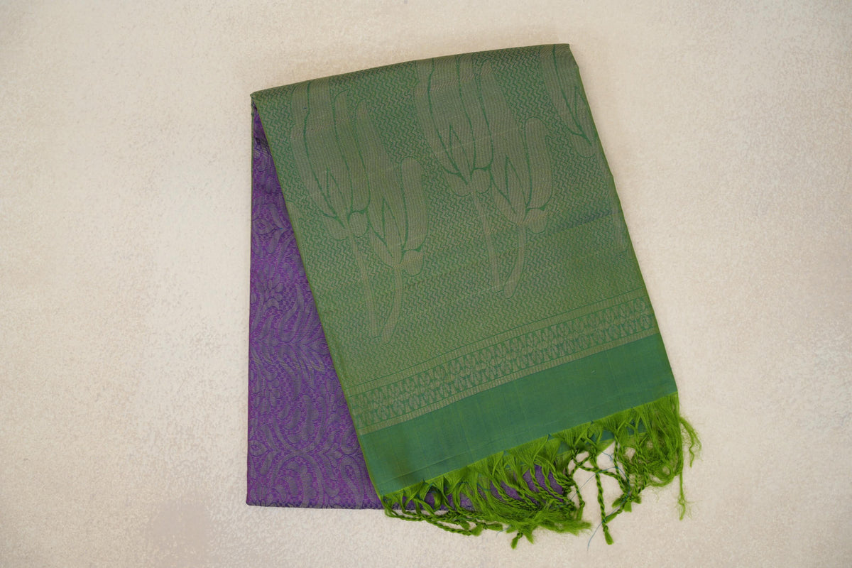 Purple with Dual Tone of Green and Blue Borders Soft Silk Saree by Tharakaram PSTK040184