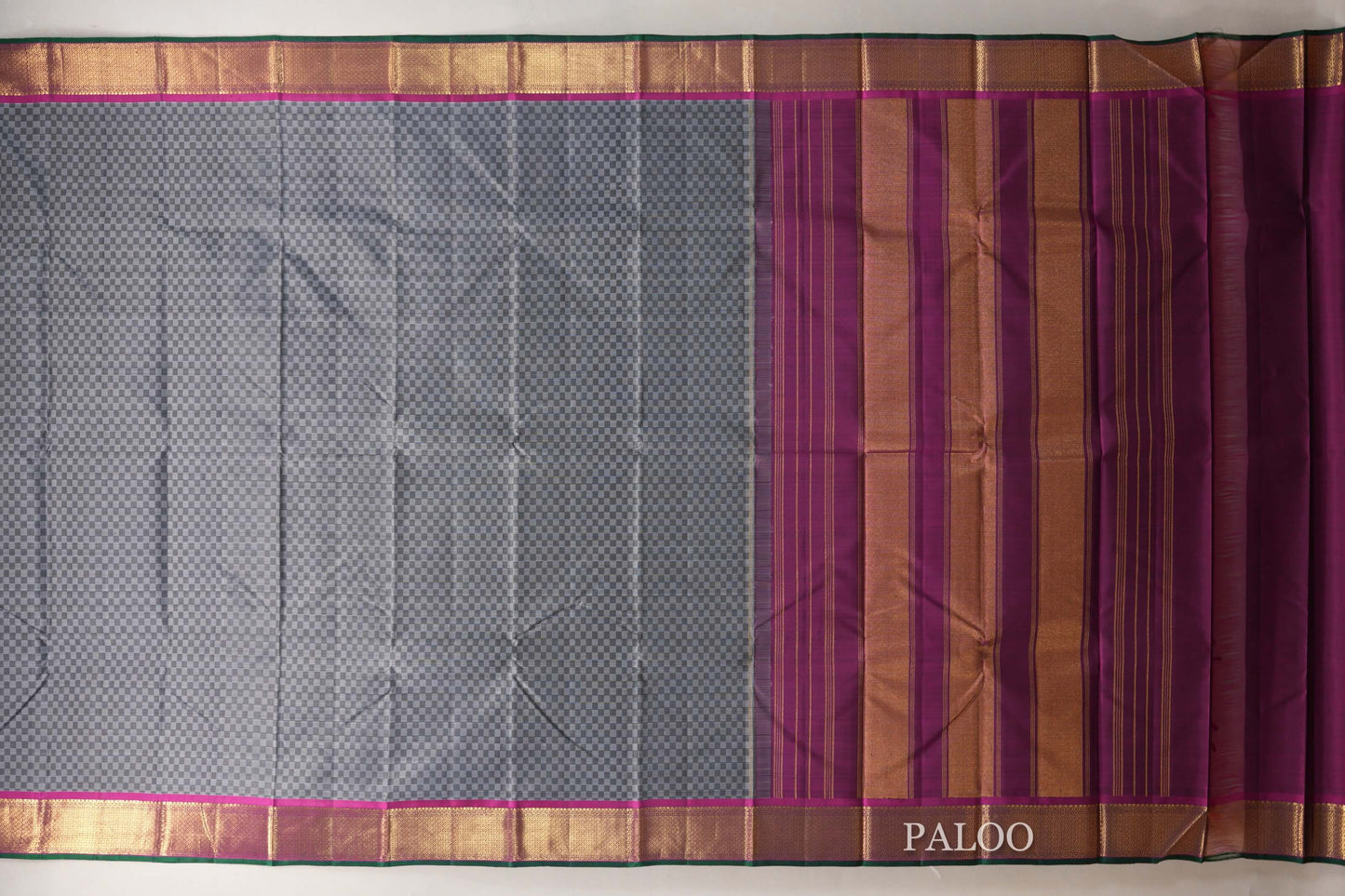 Black and Grey Checks  Vintage Kanjivaram Silk Saree paloo