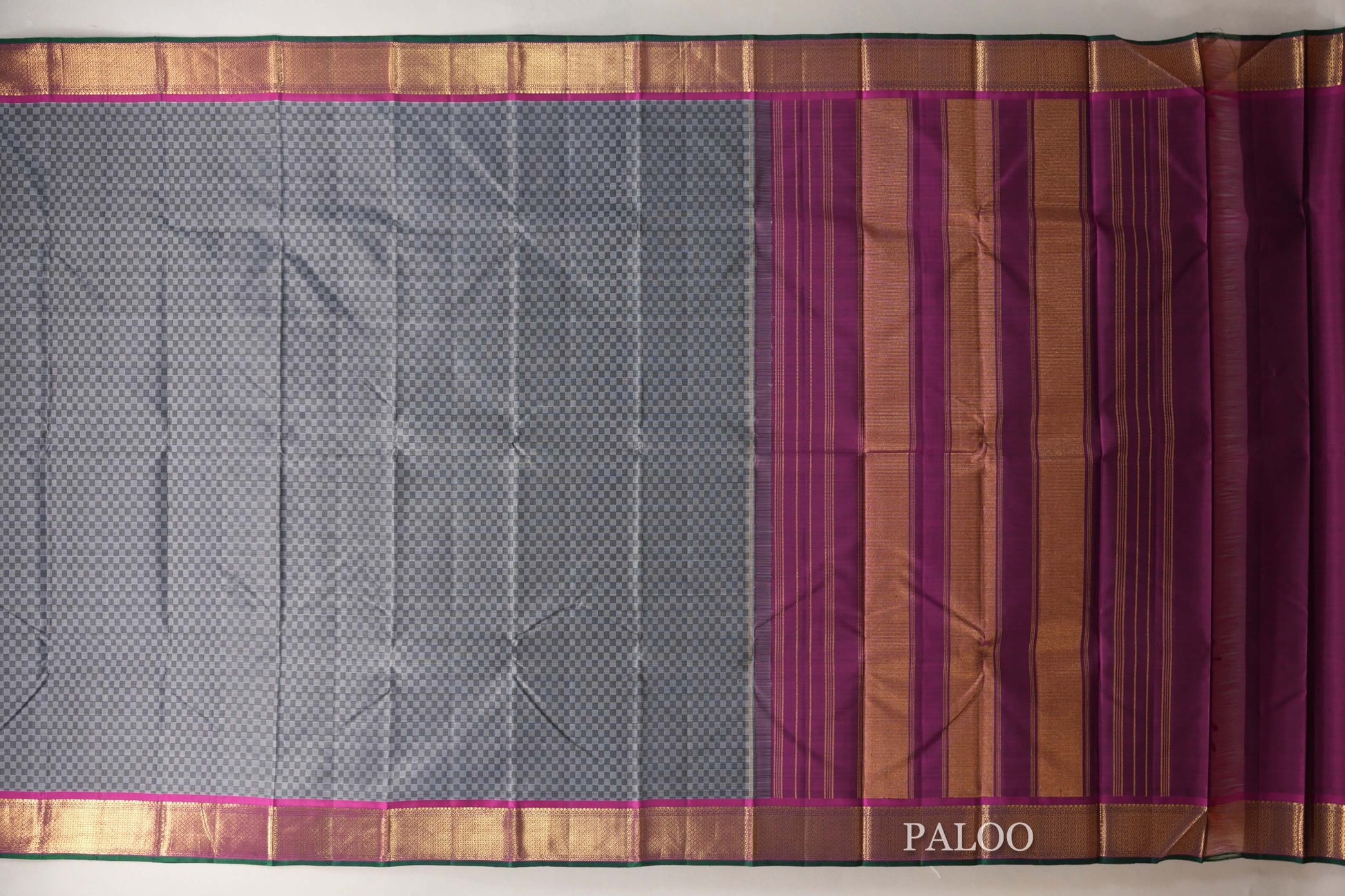 Black and Grey Checks  Vintage Kanjivaram Silk Saree paloo