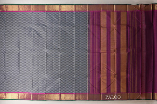 Black and Grey Checks  Vintage Kanjivaram Silk Saree paloo