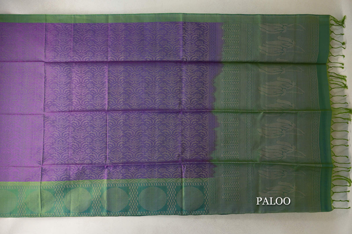 Purple with Dual Tone of Green and Blue Borders Soft Silk Saree by Tharakaram PSTK040184