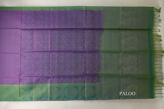 Purple with Dual Tone of Green and Blue Borders Soft Silk Saree by Tharakaram PSTK040184