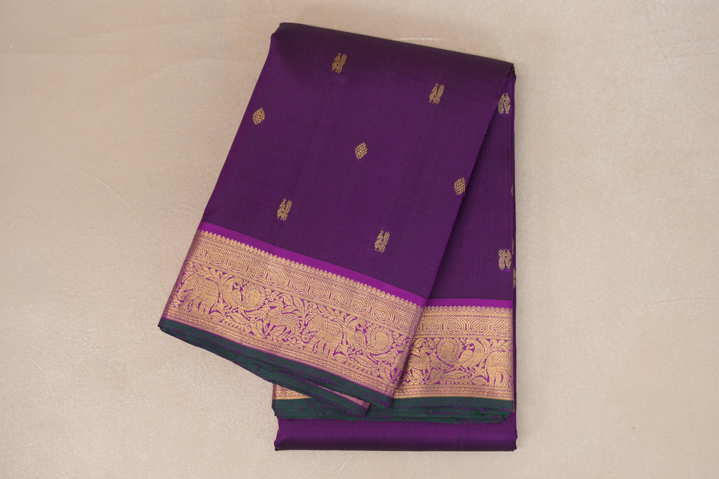 folded Deep Violet Purple Vintage Kanjivaram Silk Saree 