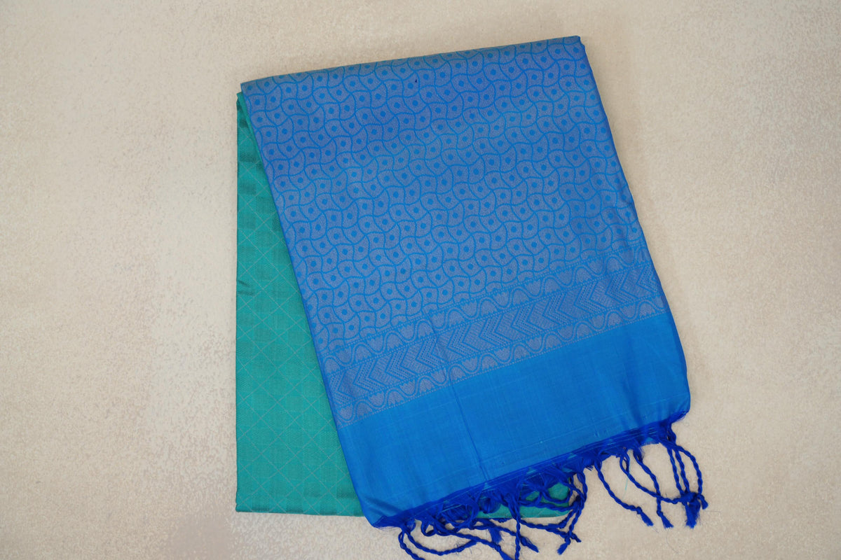 Aqua Green with Sky Blue Borders Soft Silk Saree by Tharakaram PSTK040185