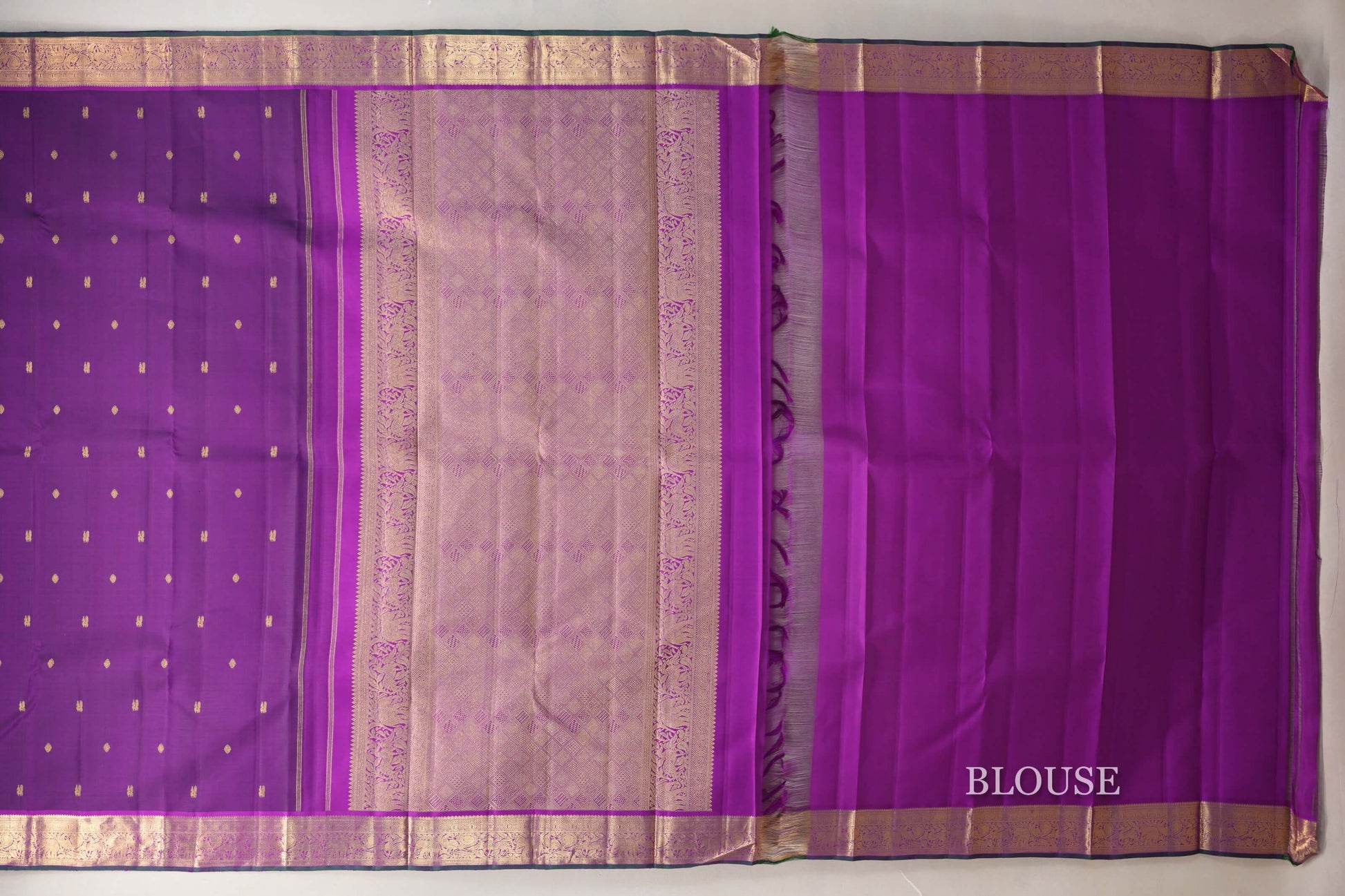 Deep Violet Purple Vintage Kanjivaram Silk Saree blouse