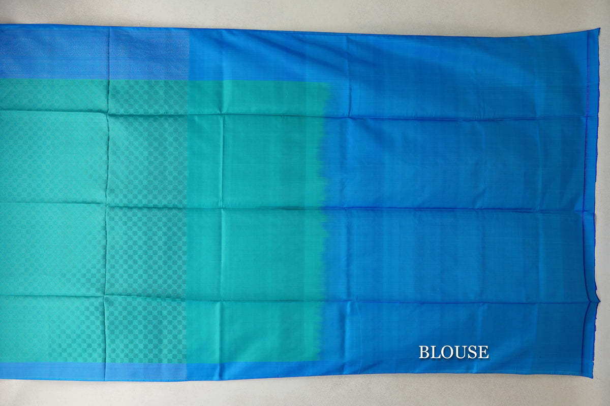 Aqua Green with Sky Blue Borders Soft Silk Saree by Tharakaram PSTK040185