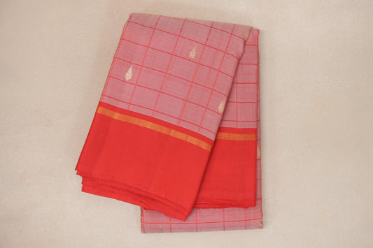 folded Pastel Red with Red Borders Vintage Kanjivaram Silk Saree