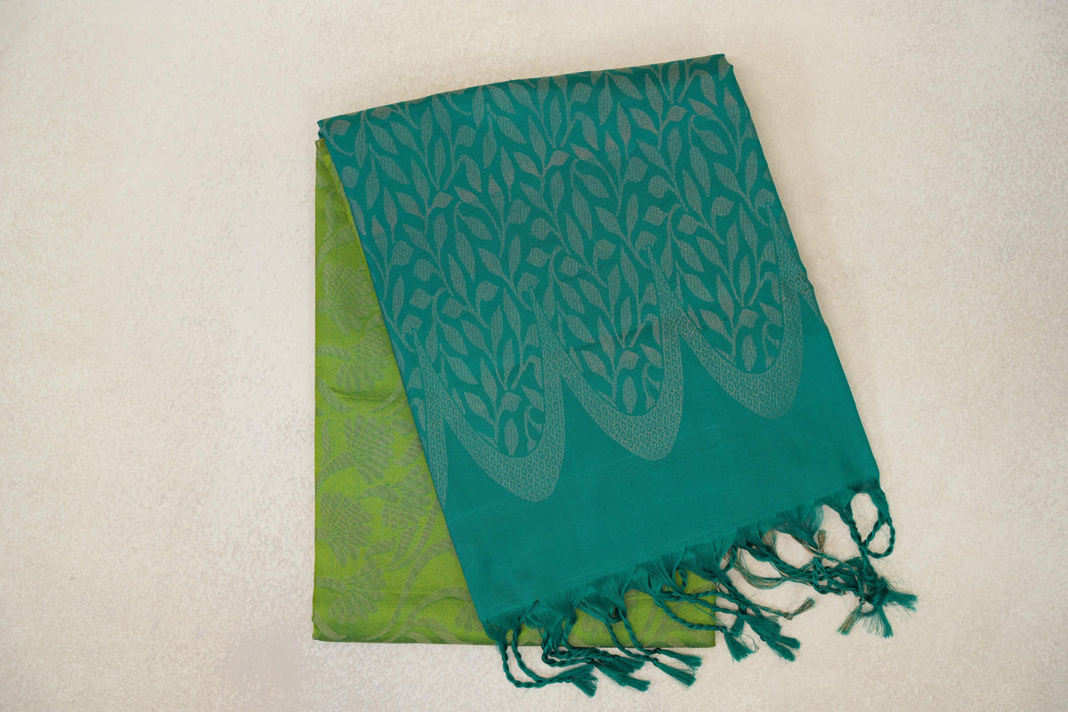 Parrot Green with Teal Green Borders Soft Silk Saree by Tharakaram PSTK040187