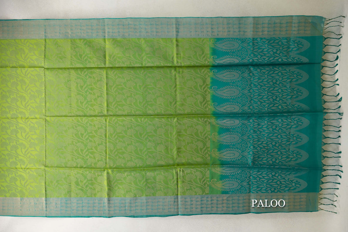 Parrot Green with Teal Green Borders Soft Silk Saree by Tharakaram PSTK040187