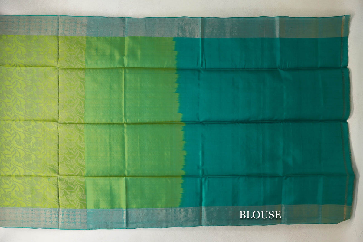 Parrot Green with Teal Green Borders Soft Silk Saree by Tharakaram PSTK040187