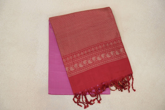 Rose Pink with Deep Red Borders Soft Silk Saree by Tharakaram PSTK040189