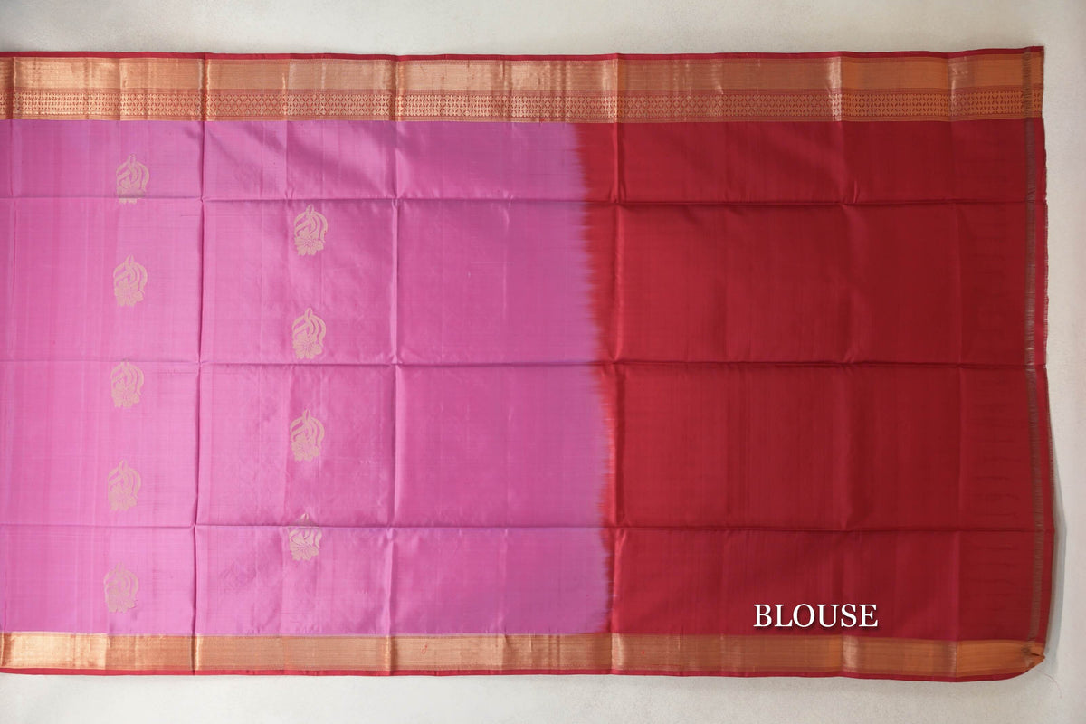 Rose Pink with Deep Red Borders Soft Silk Saree by Tharakaram PSTK040189