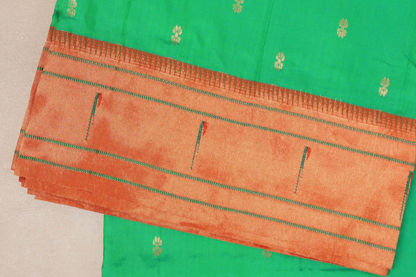 Bright Green Paithani Inspired Soft Silk Saree border zoom