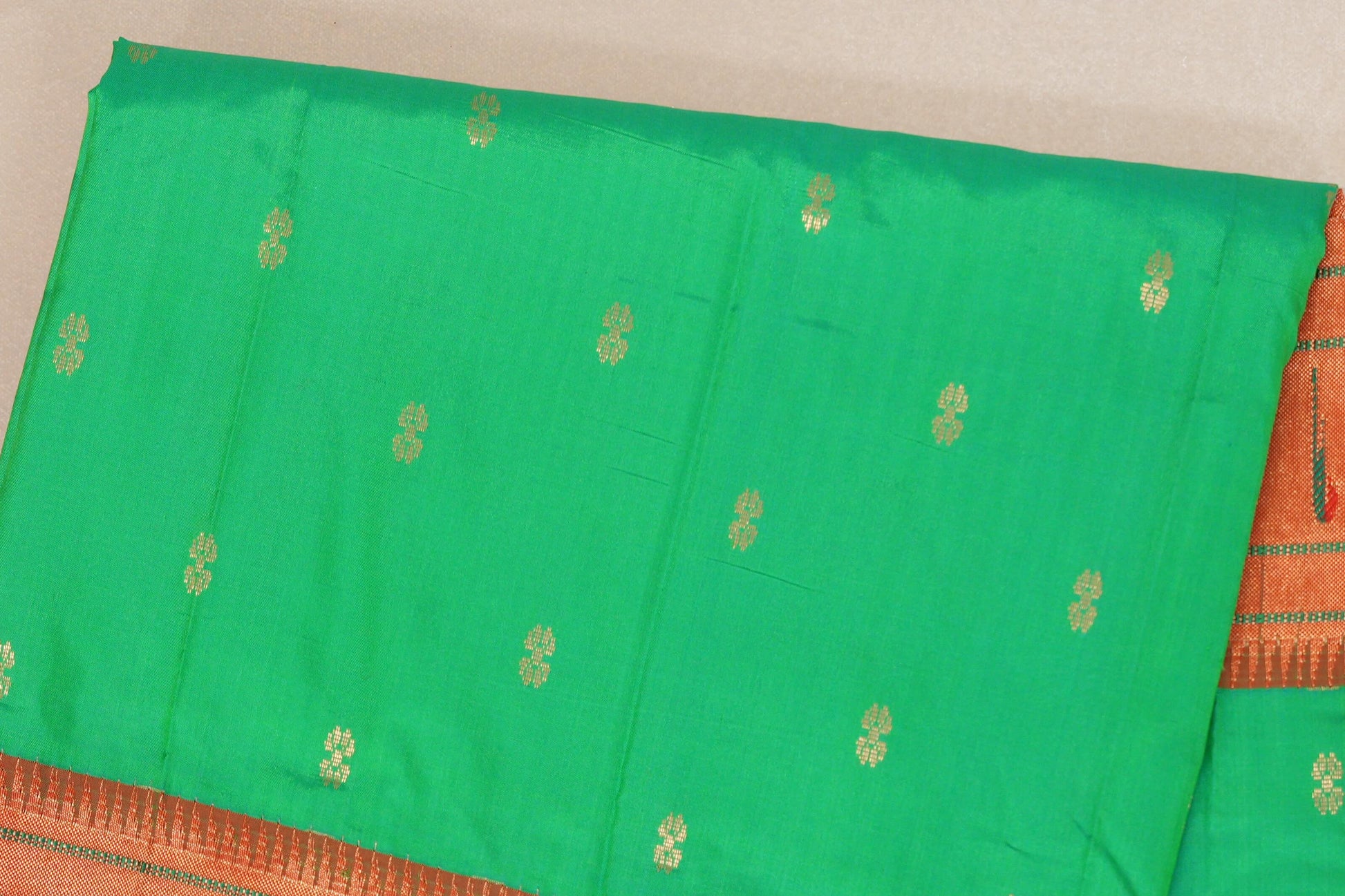 Bright Green Paithani Inspired Soft Silk Saree body zoom
