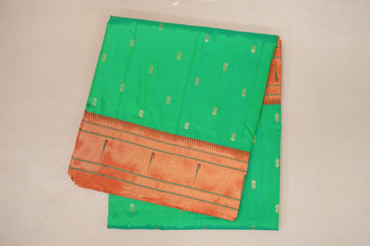 folded Bright Green Paithani Inspired Soft Silk Saree
