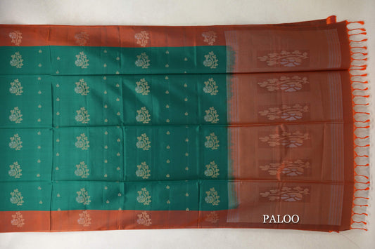 Emerald Green with Rust Orange Borders Soft Silk Saree by Tharakaram PSTK040191