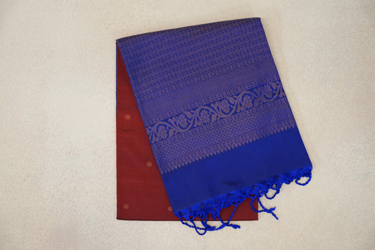 Deep Maroon with Deep Blue Borders Soft Silk Saree by Tharakaram PSTK040193