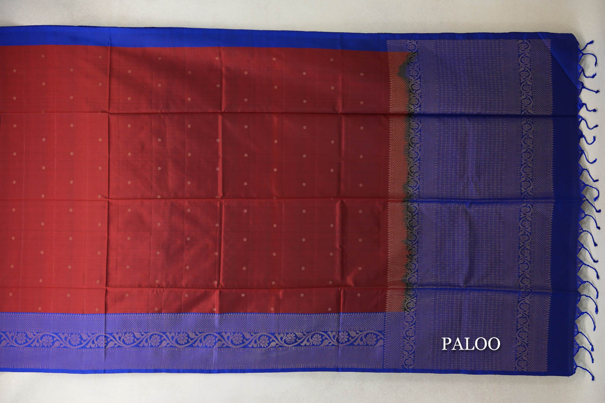 Deep Maroon with Deep Blue Borders Soft Silk Saree by Tharakaram PSTK040193