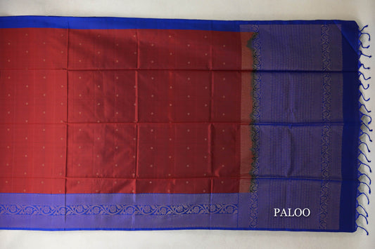 Deep Maroon with Deep Blue Borders Soft Silk Saree by Tharakaram PSTK040193