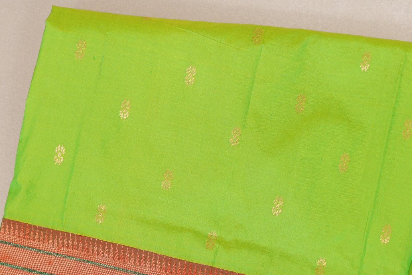 Yellowish Green Paithani Inspired Soft Silk Saree body zoom