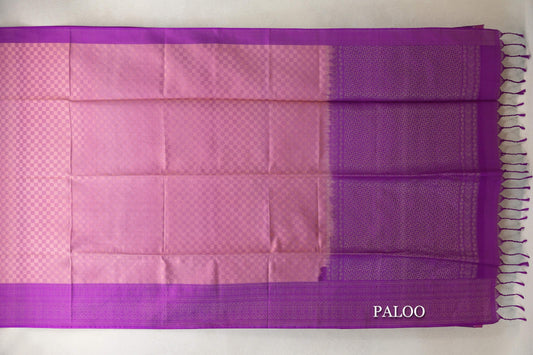 Light Dusty Pink with light Purple Checks with Bright Violet Purple Borders Soft Silk Saree by Tharakaram PSTK040194