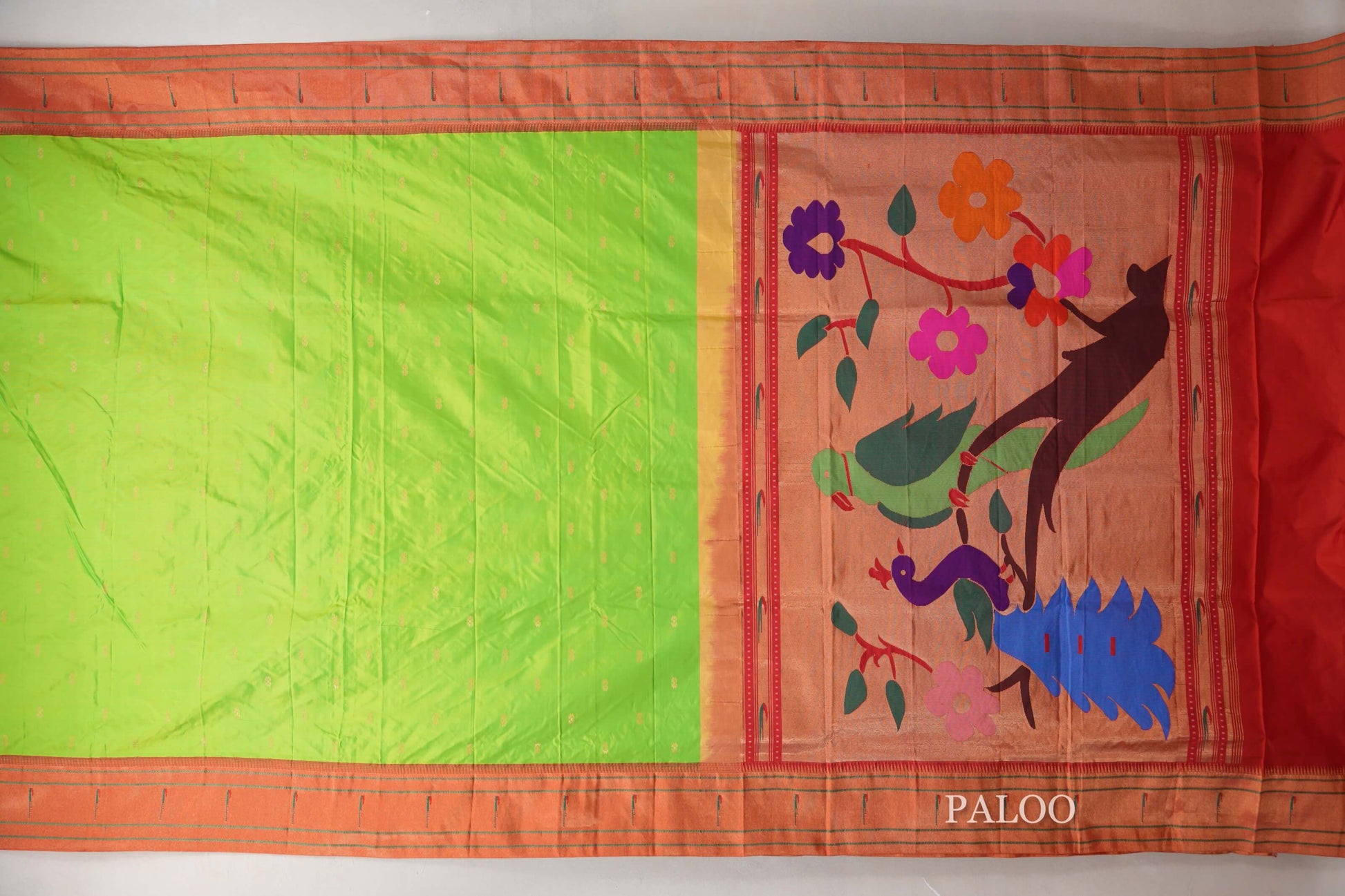 Yellowish Green Paithani Inspired Soft Silk Saree paloo